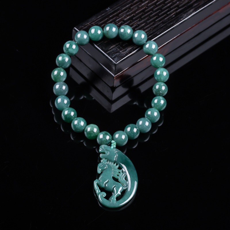 Jewelry & Watches Company - Natuurlijke Jadeïet Blue Water Zodiac Horse