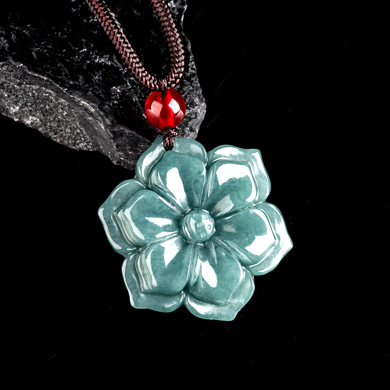 Necklace Pendant - Birmese Jadeïet Bloemhanger Ketting Steen Modeaccessoires