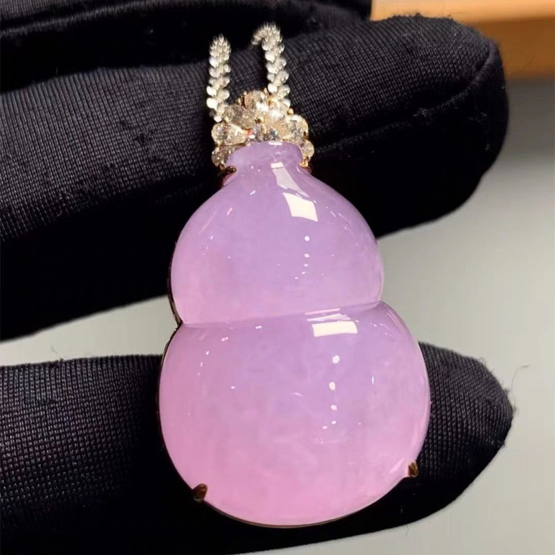 Necklace Pendant - Myanmarese violet ijsjadeit kalebas met K-gouden