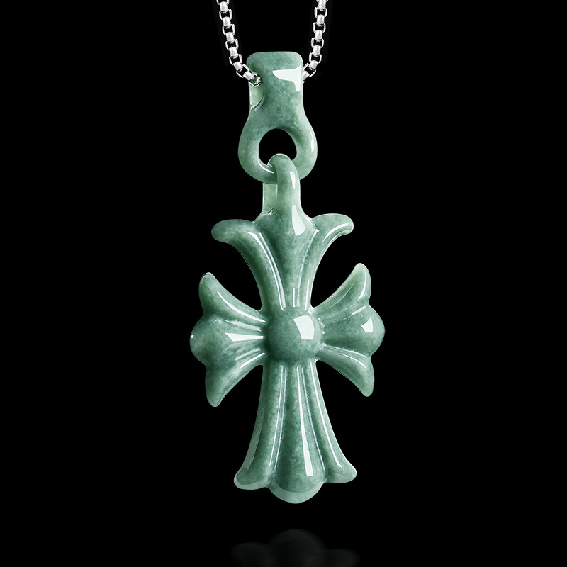 Necklace Pendant - Natuurlijke Birmese Jadeïet kruis hanger ketting