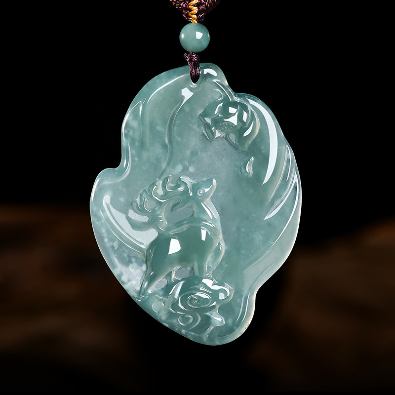 Necklace Pendant - Echte natuurlijke smaragd jade blauw water