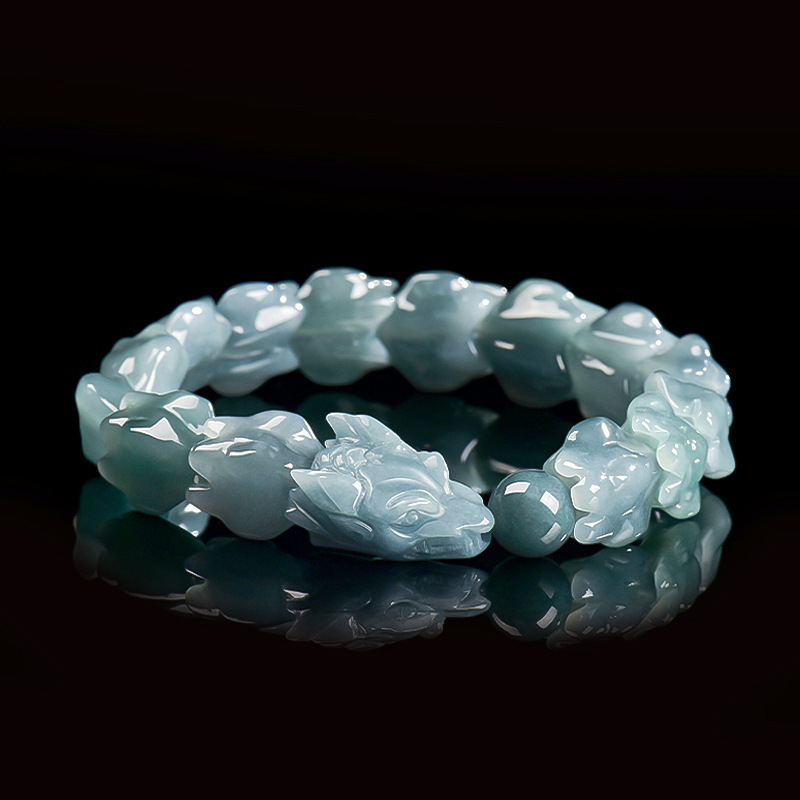 Jewelry & Watches Company - Blauwe Birmese Jadeïet Draak Armband Gesneden