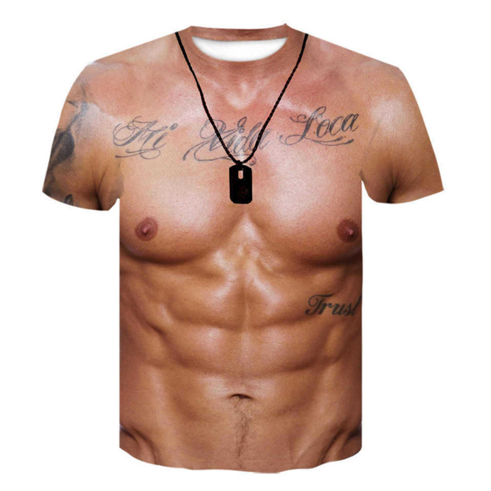 Mens Dog Tag Necklace - Grappige nep spierbuik 3D all-over print