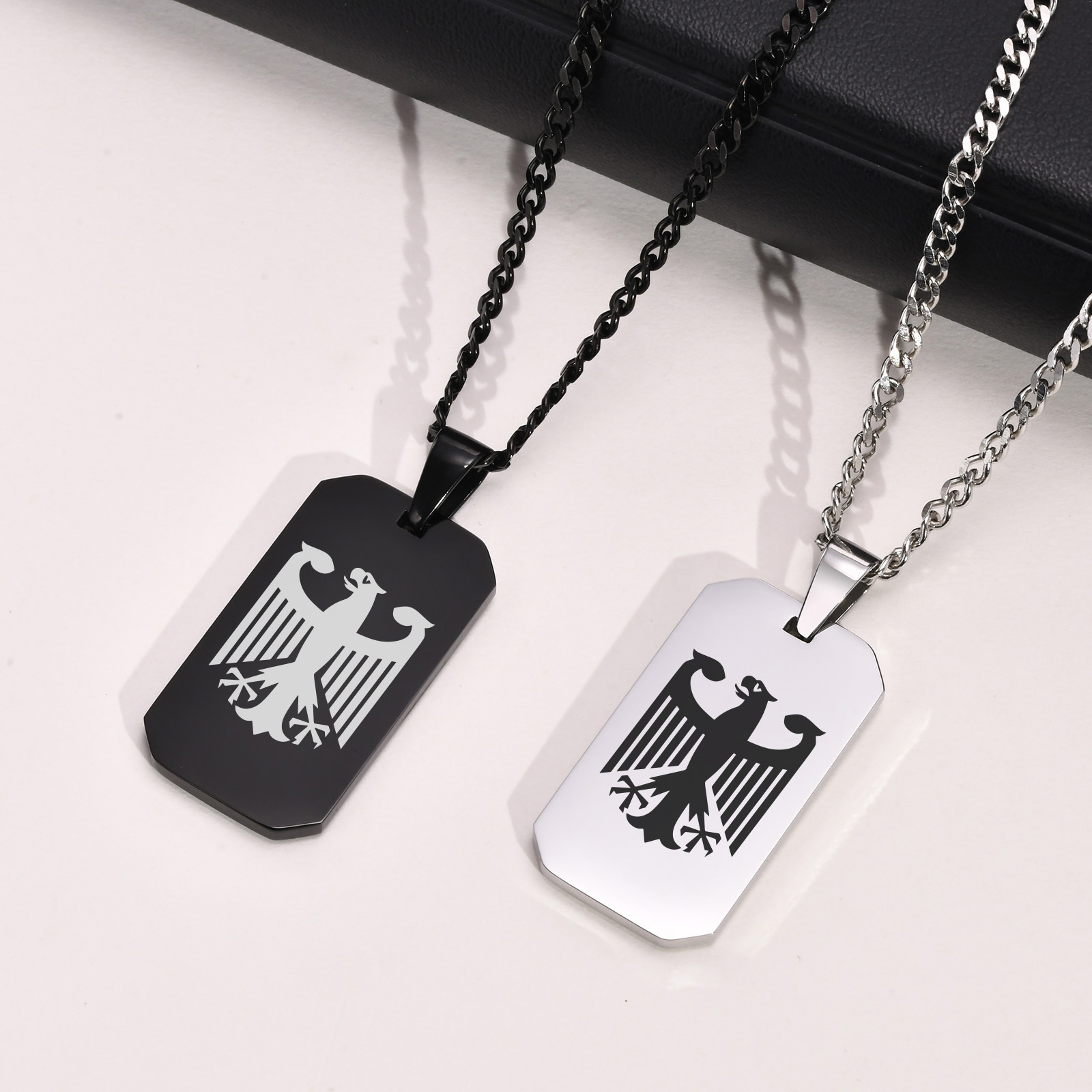Mens Dog Tag Necklace - Duitse adelaar vierkante kettingen voor mannen,