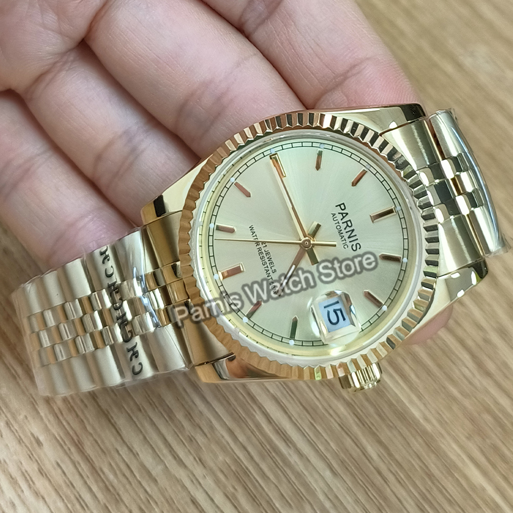 Parnis 36 mm goudkleurig licht - Rolex Watch Datejust recensie en prijs
