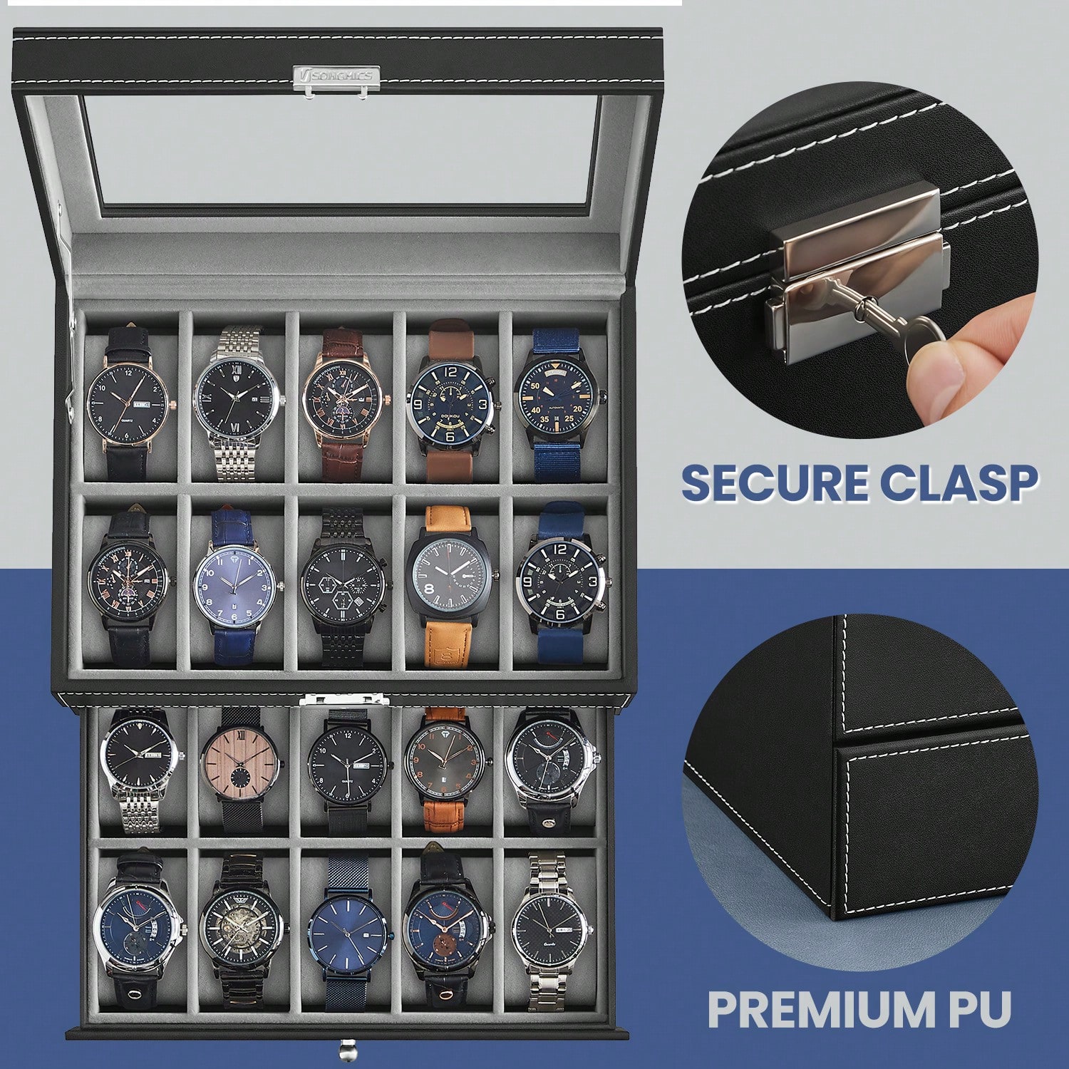 Horlogebox met 20 vakjes, glaz - Jewelry Watches Men recensie en prijs